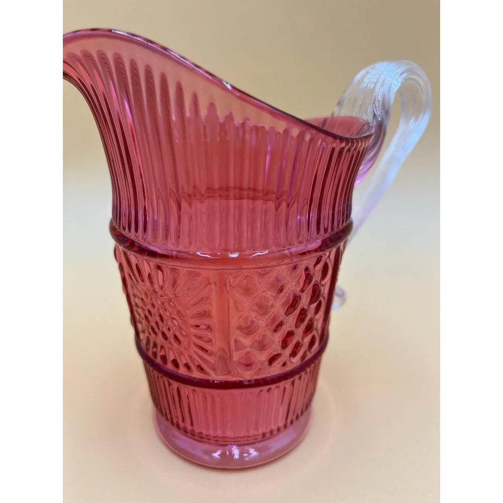 Vintage Fenton Cranberry Glass Creamer: Raised Design, Red Glass